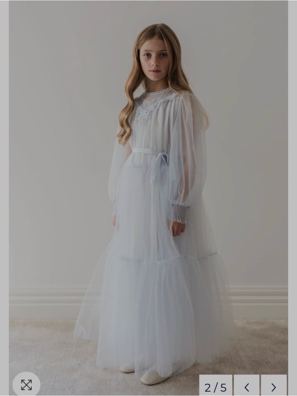 Ice blue petite Amalie Tulle Lace-Trim Girls' Formal Dress